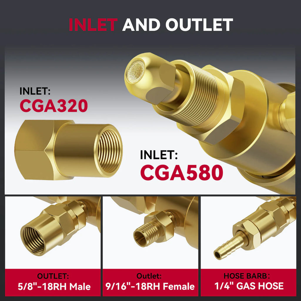 Regulador de Argônio com manômetro para soldagem a Gás CGA580